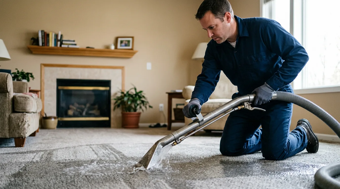 Water damage restoration technician working near Belvidere Center, VT